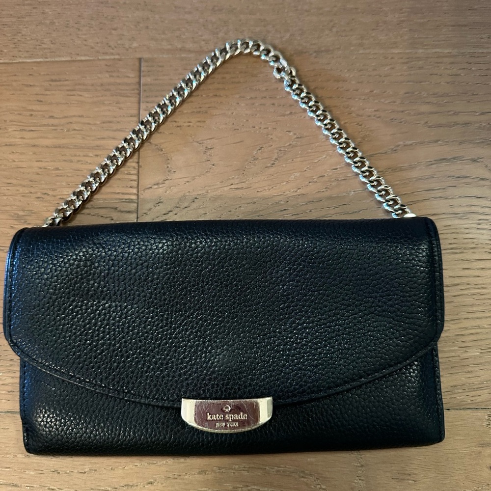 Kate spade New York milou mulberry street black leather clutch wallet small